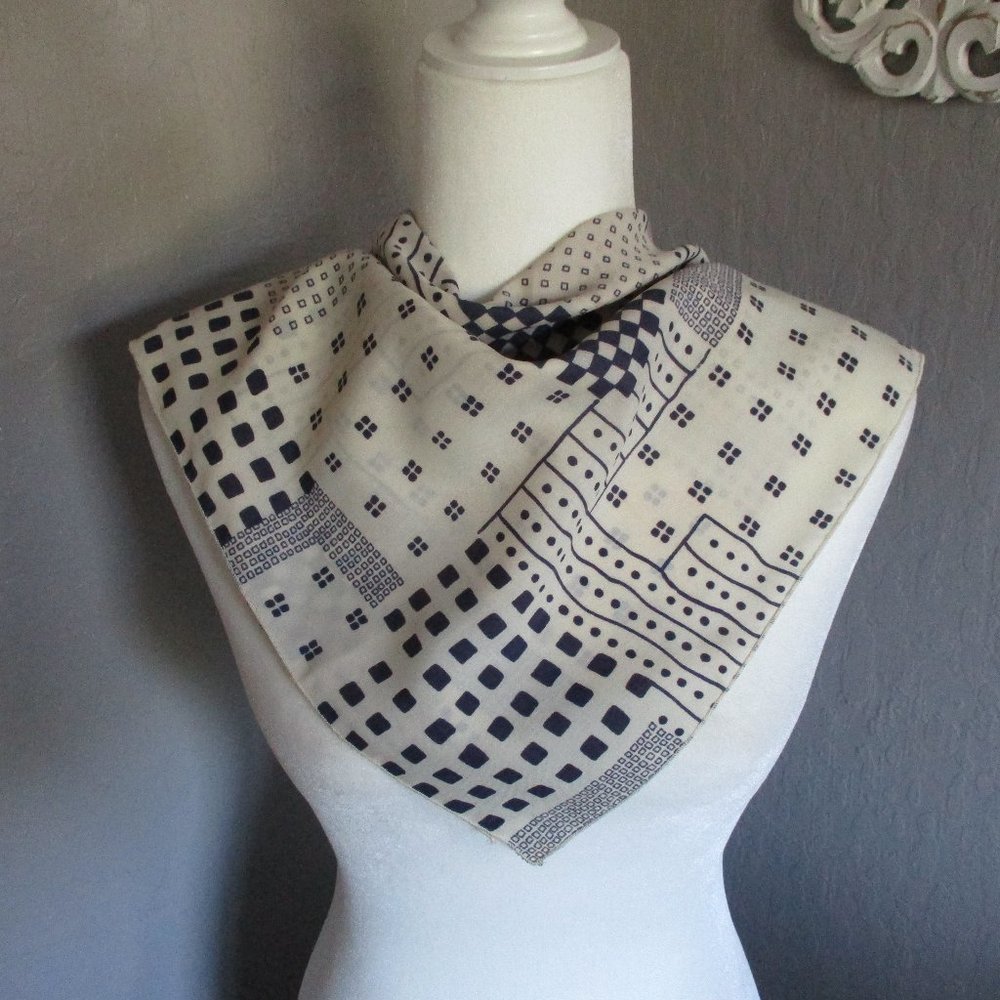 1960s MCM navy & cream scarf